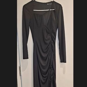 ZARA black long sleeve midi dress with slit size small